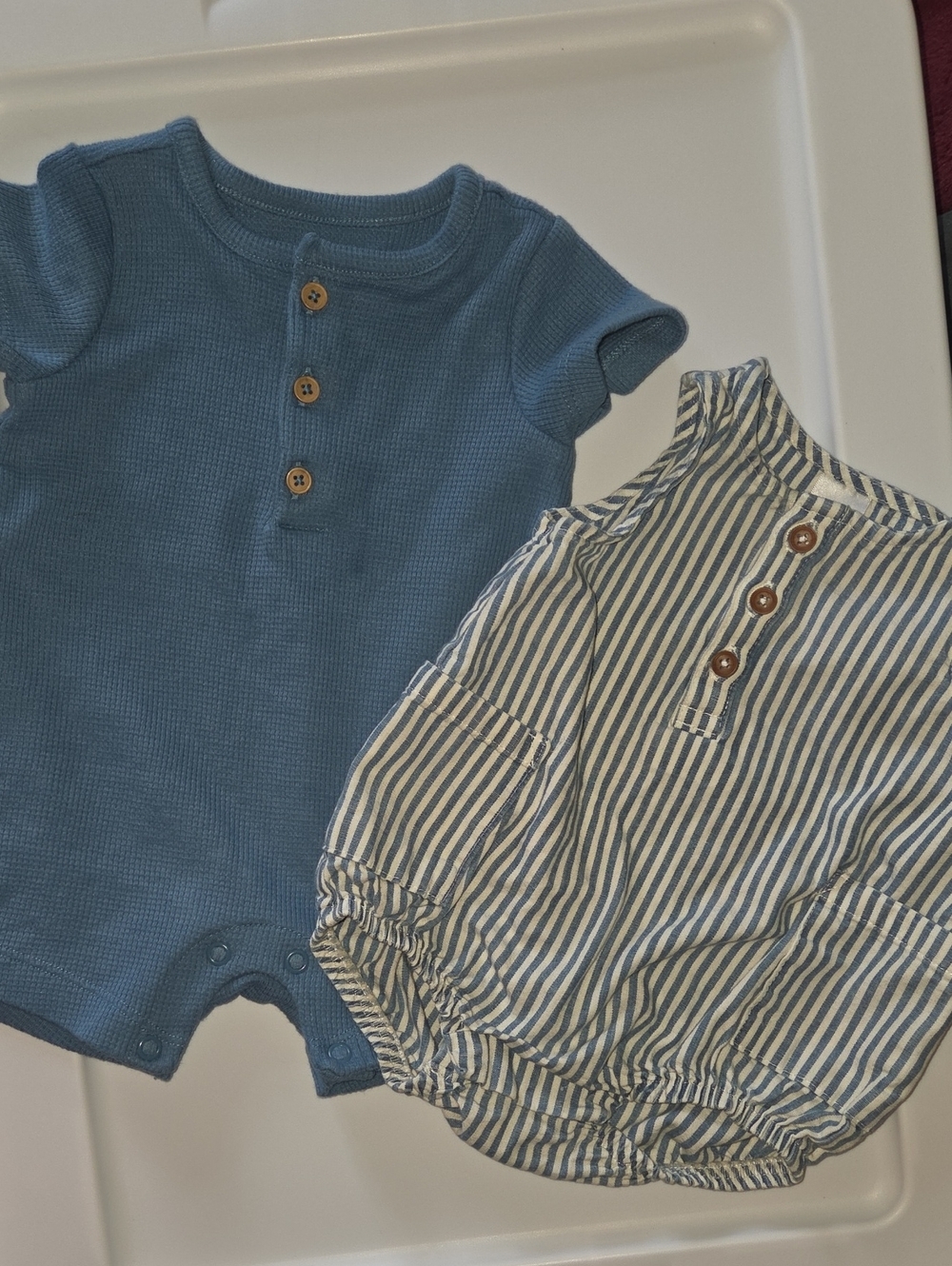 Carter's Blue Waffle-Knit Romper & Blue-Striped Cotton Romper Two-Pack